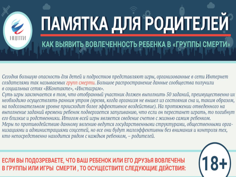 Памятка для родителей. Как выявить вовлеченность ребенка в «Группы смерти».