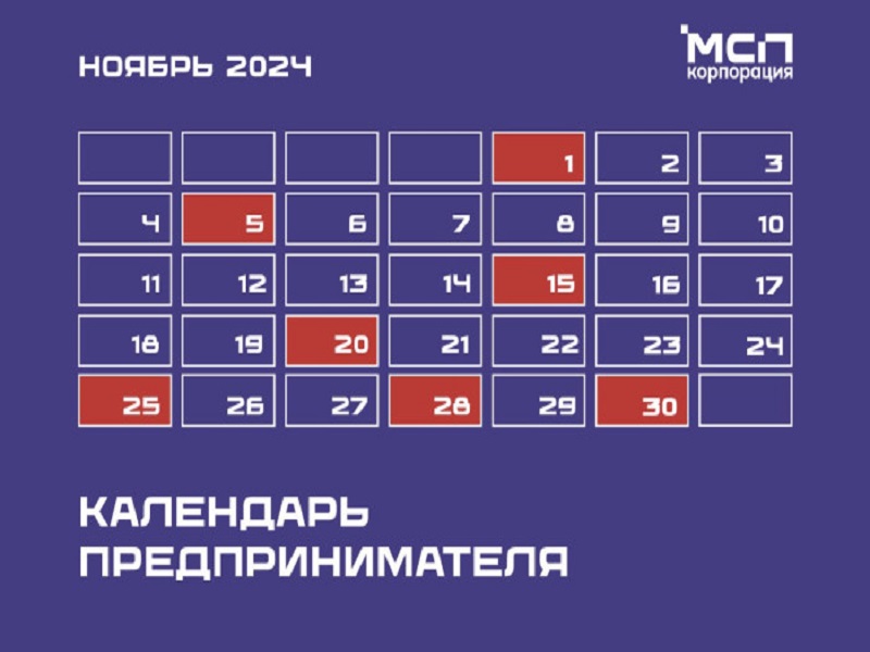 Календарь предпринимателя на ноябрь 2024 года.